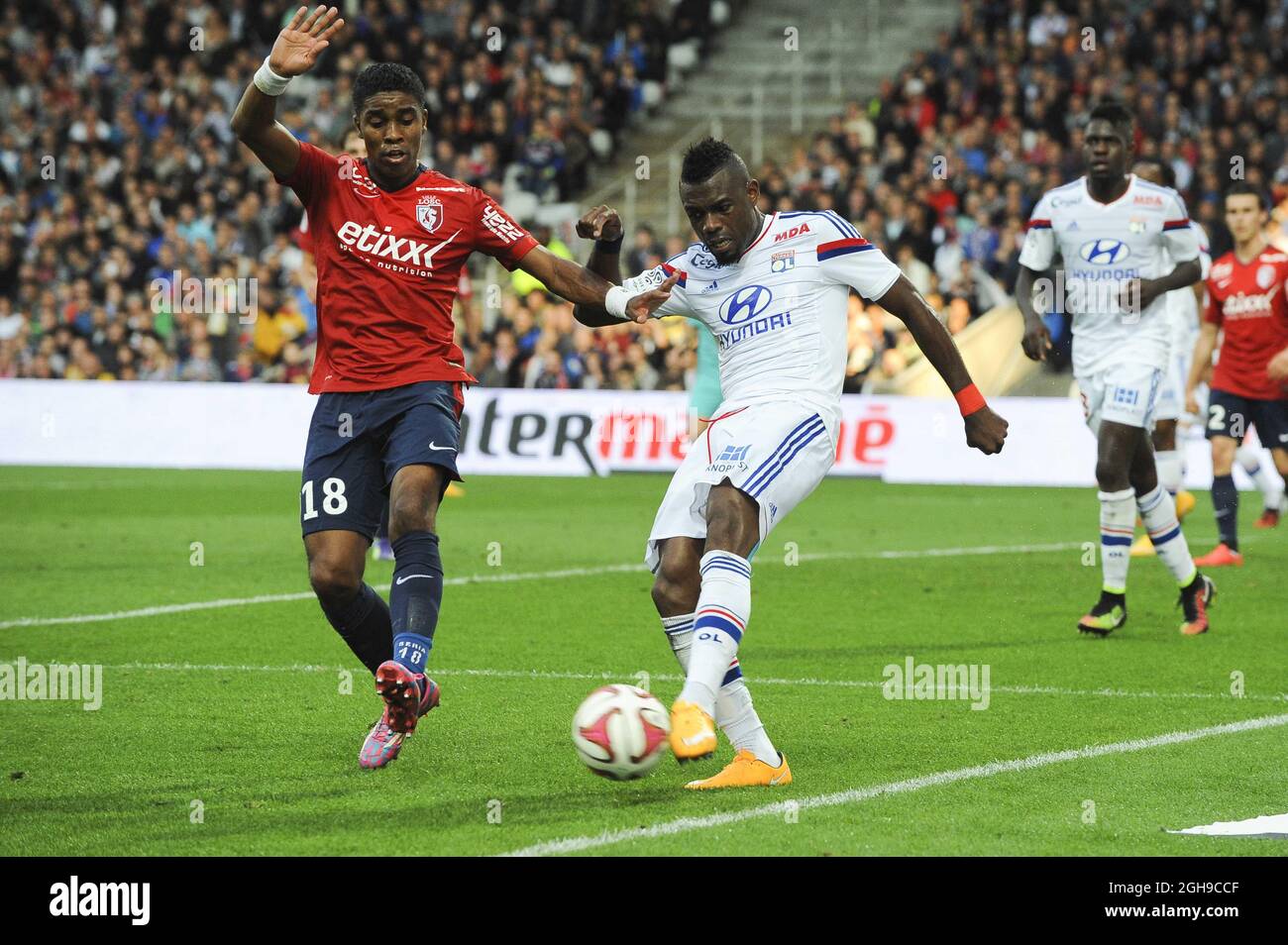 Henri Bedimo during the French Ligue 1 match between Lyon and Lille at the Stade de Gerland in France on October 05, 2014. Stock Photo