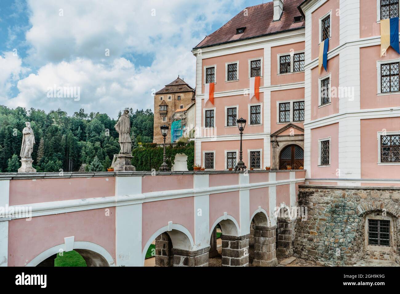 Becov nad Teplou,Czech Republic-August 21,2021.Gothic medieval castle,Renaissance palace,Baroque chateau with Reliquary of St. Maurus. Stock Photo