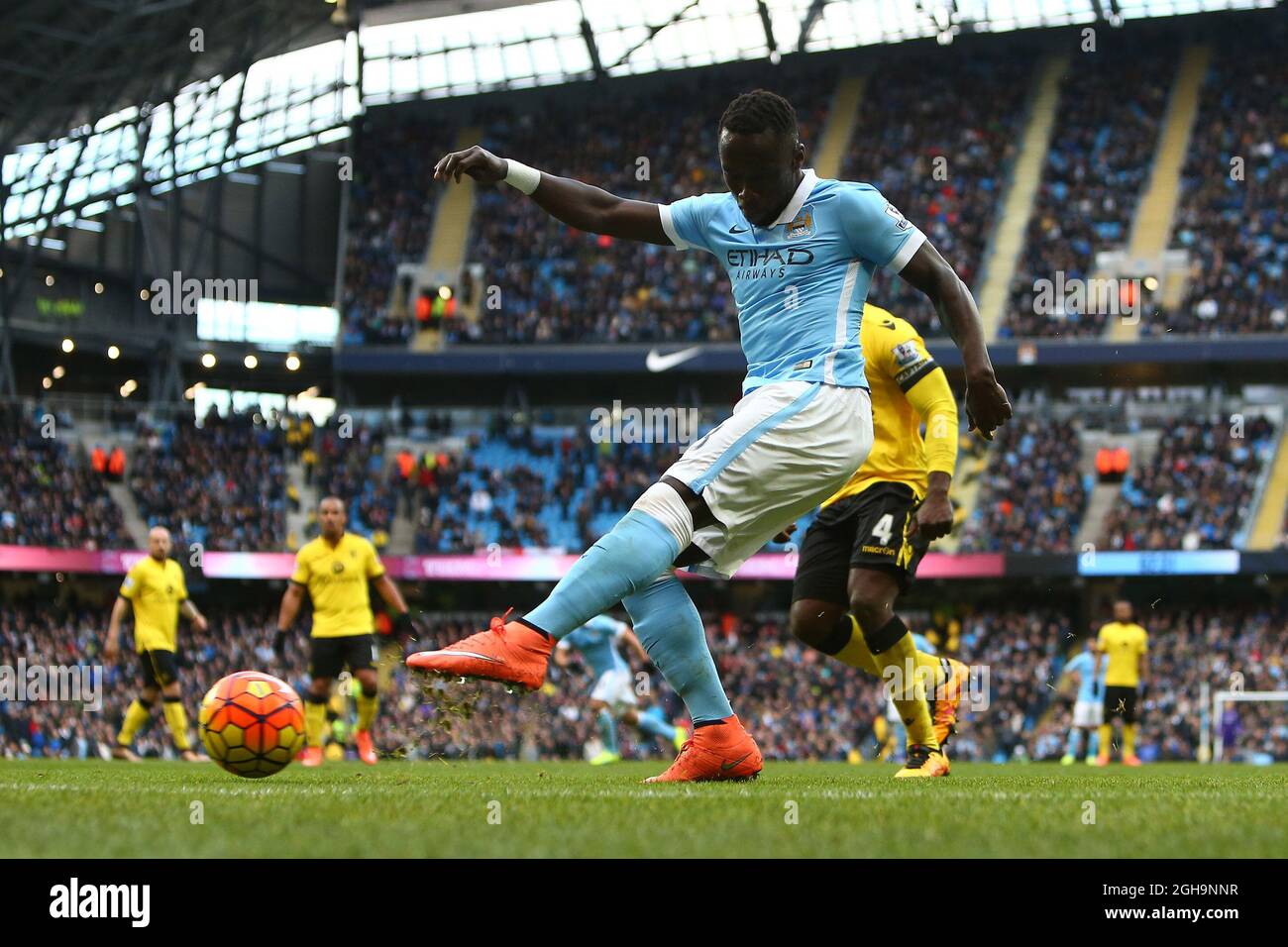 Bacary Sagna of Manchester City in action during the Barclays Premier League match at the Etihad Stadium. Photo credit should read: Philip Oldham/Sportimage via PA Images Stock Photo