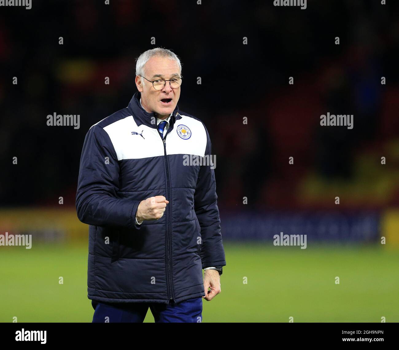 Leicester City's Claudio Ranieri celebrates at the final whistle  - English Premier League - Watford vs Leicester City  - Vicarage Road - London - England - 5th March 2016 - Pic David Klein/Sportimageduring the Barclays Premier League match at Vicarage Road.  Photo credit should read: David Klein/Sportimage via PA Images Stock Photo