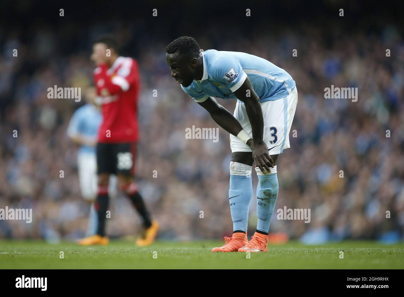 Bacary Sagna of Manchester City dejected during the Barclays Premier League match at the Etihad Stadium. Photo credit should read: Philip Oldham/Sportimage via PA Images Stock Photo