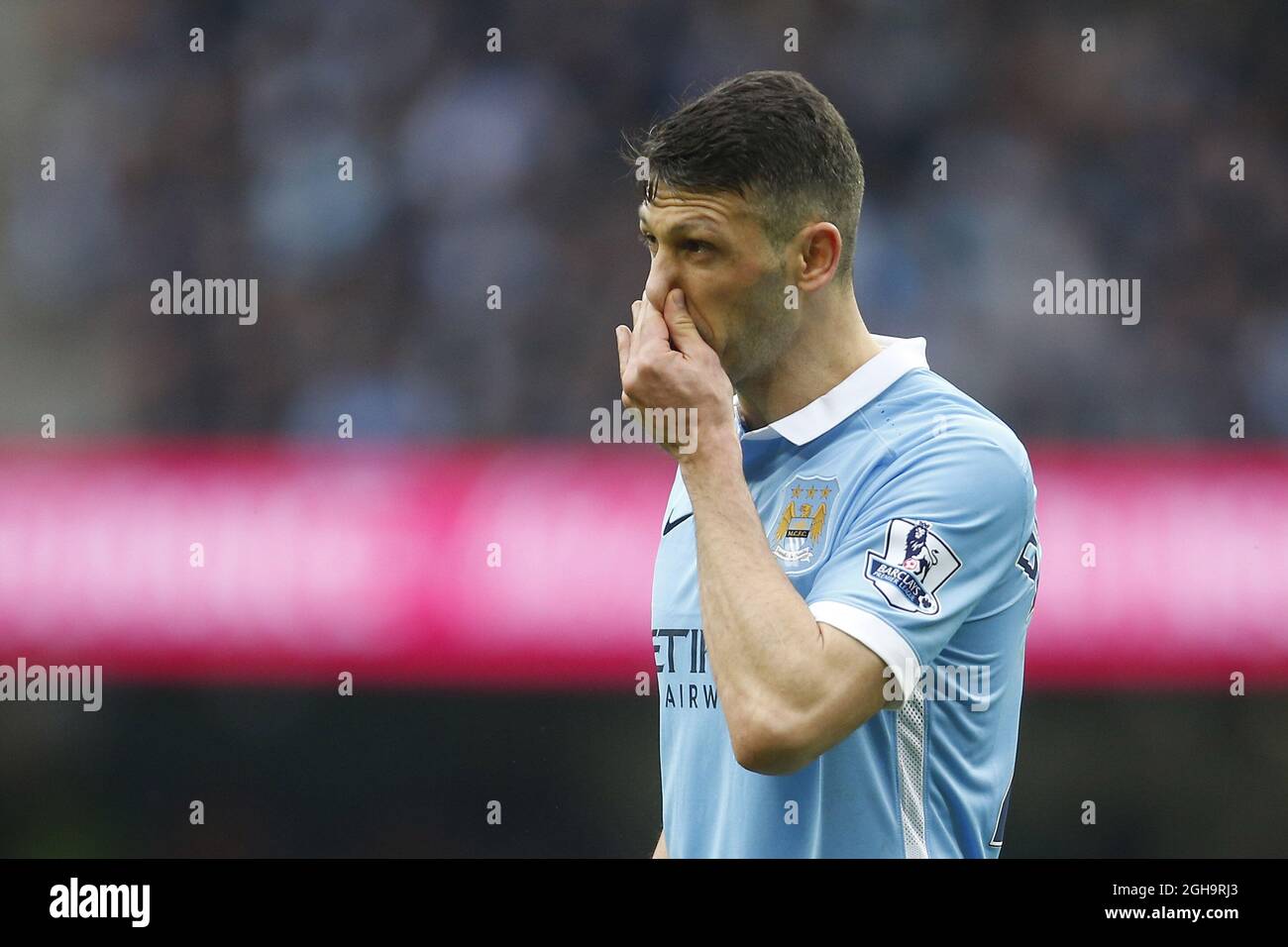 Martin Demichelis of Manchester City dejected during the Barclays Premier League match at the Etihad Stadium. Photo credit should read: Philip Oldham/Sportimage via PA Images Stock Photo