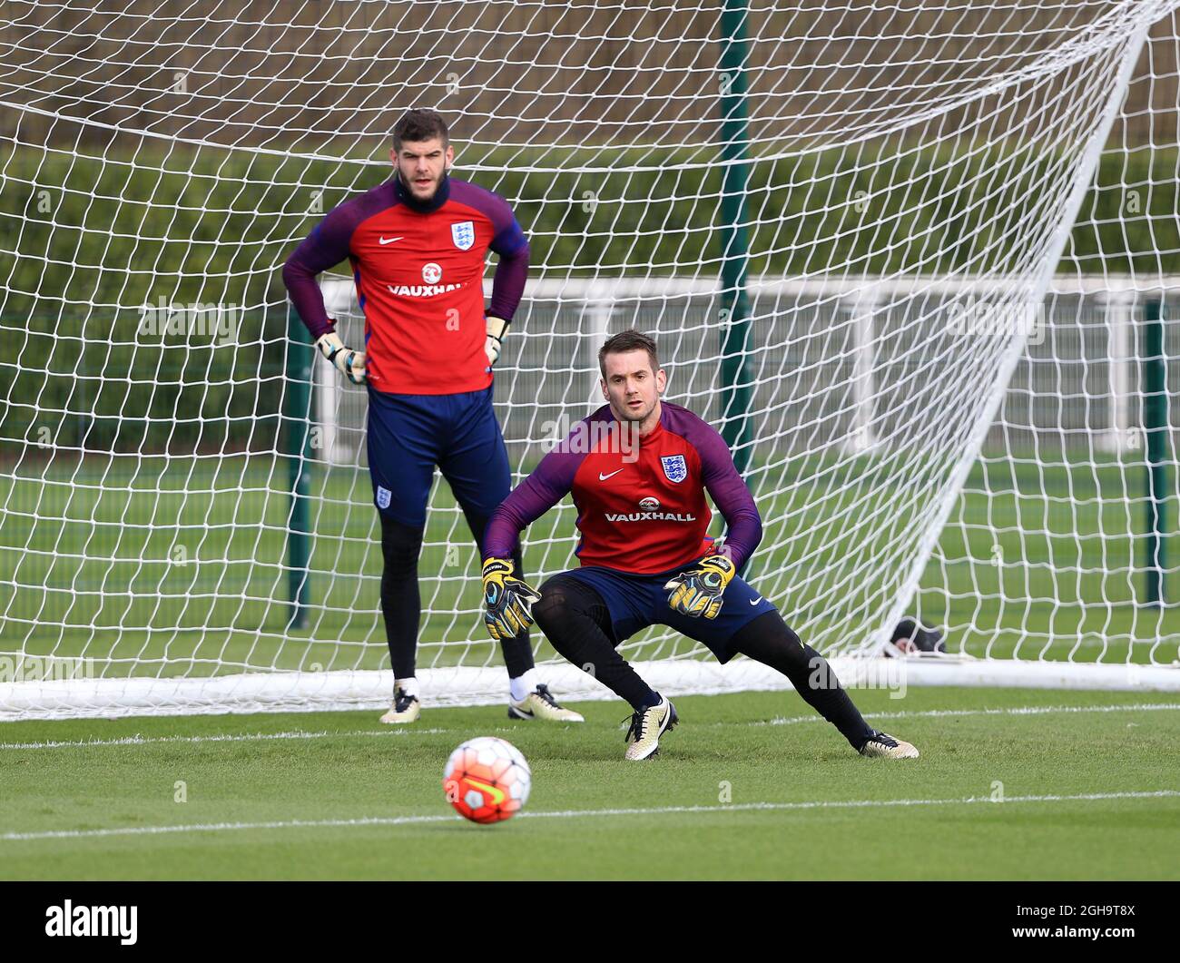 England's Fraser Forster and Tom Heaton in action during training at the  Tottenham Hotspur Training Centre. Photo credit should read: David Klein/Sportimage  via PA Images Stock Photo - Alamy