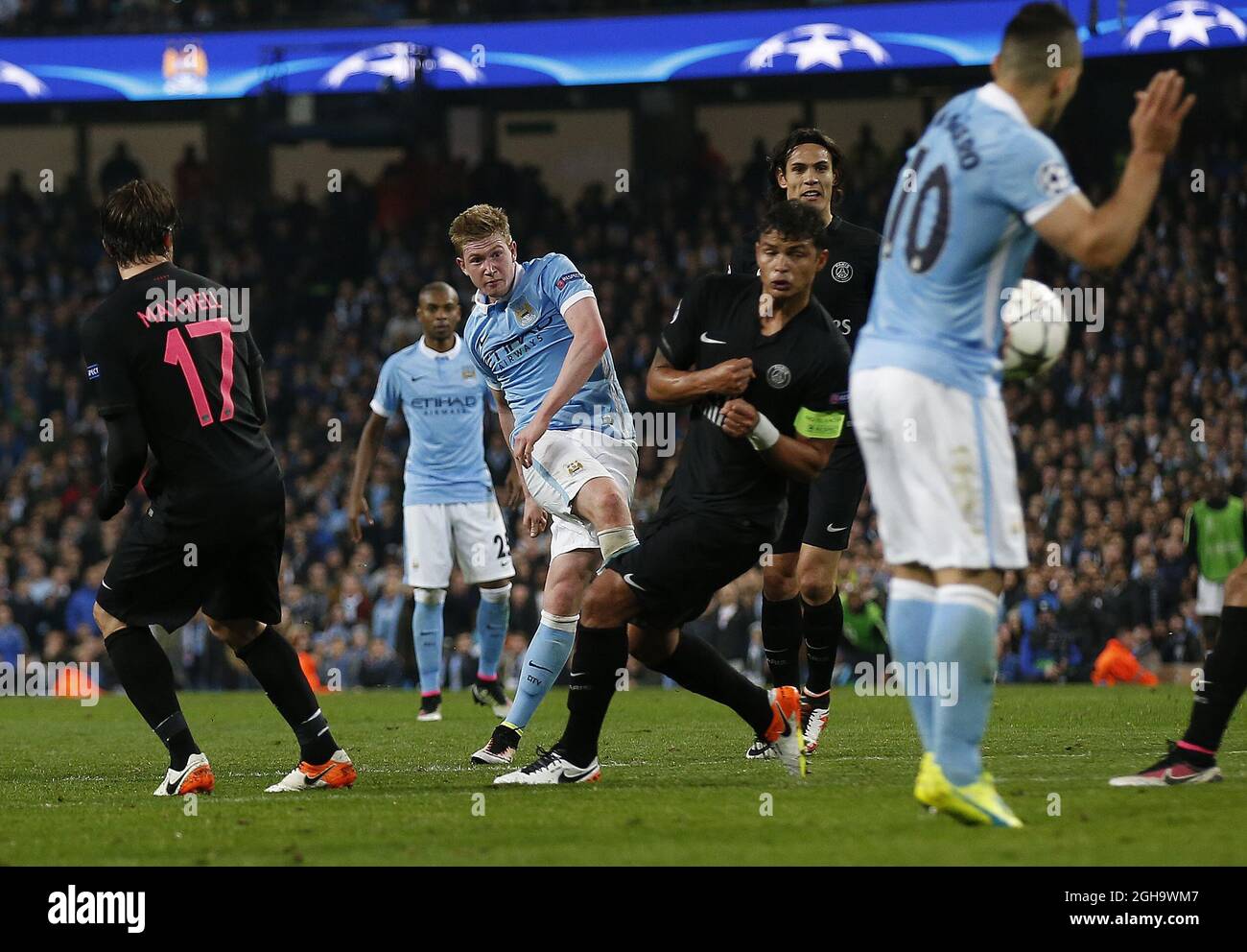 Kevin De Bruyne of Manchester City scores the first goal of the night