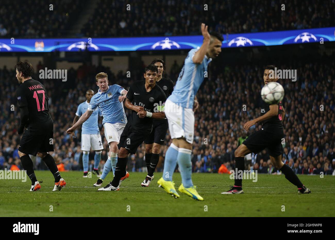 Kevin De Bruyne of Manchester City scores the first goal of the night