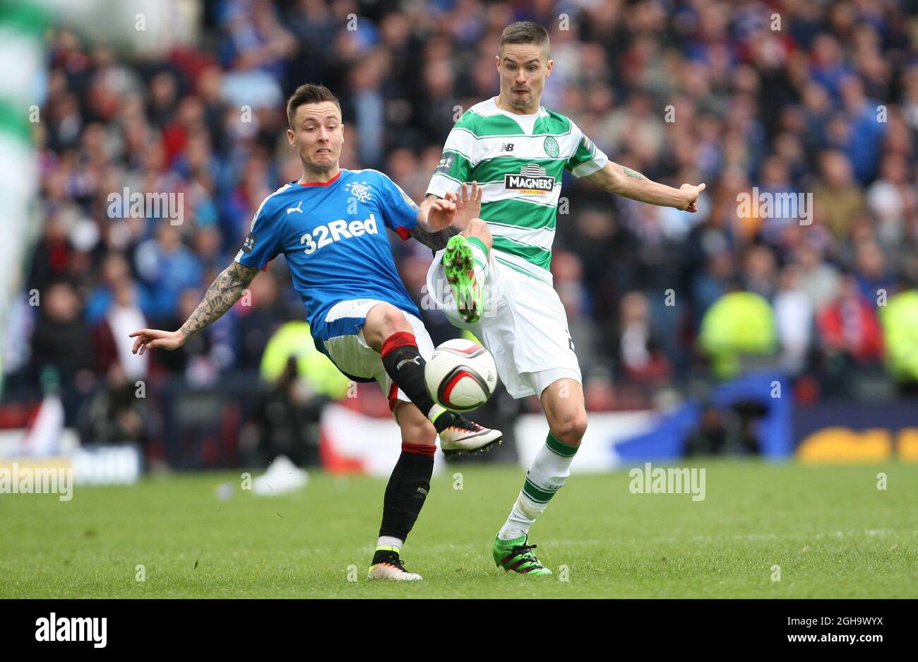 Rangers Barrie McKay  and Celtic's Mikael Lustig during the William Hill Scottish Cup match at Hampden Park Stadium.  Photo credit should read: Lynne Cameron/Sportimage Stock Photo