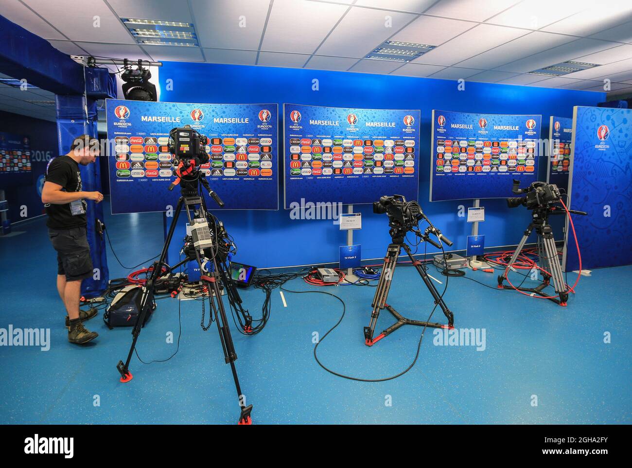 The TV interview area at the Stade Velodrome, Marseille. Picture date June 10th, 2016 Pic David Klein/Sportimage via PA Images Stock Photo