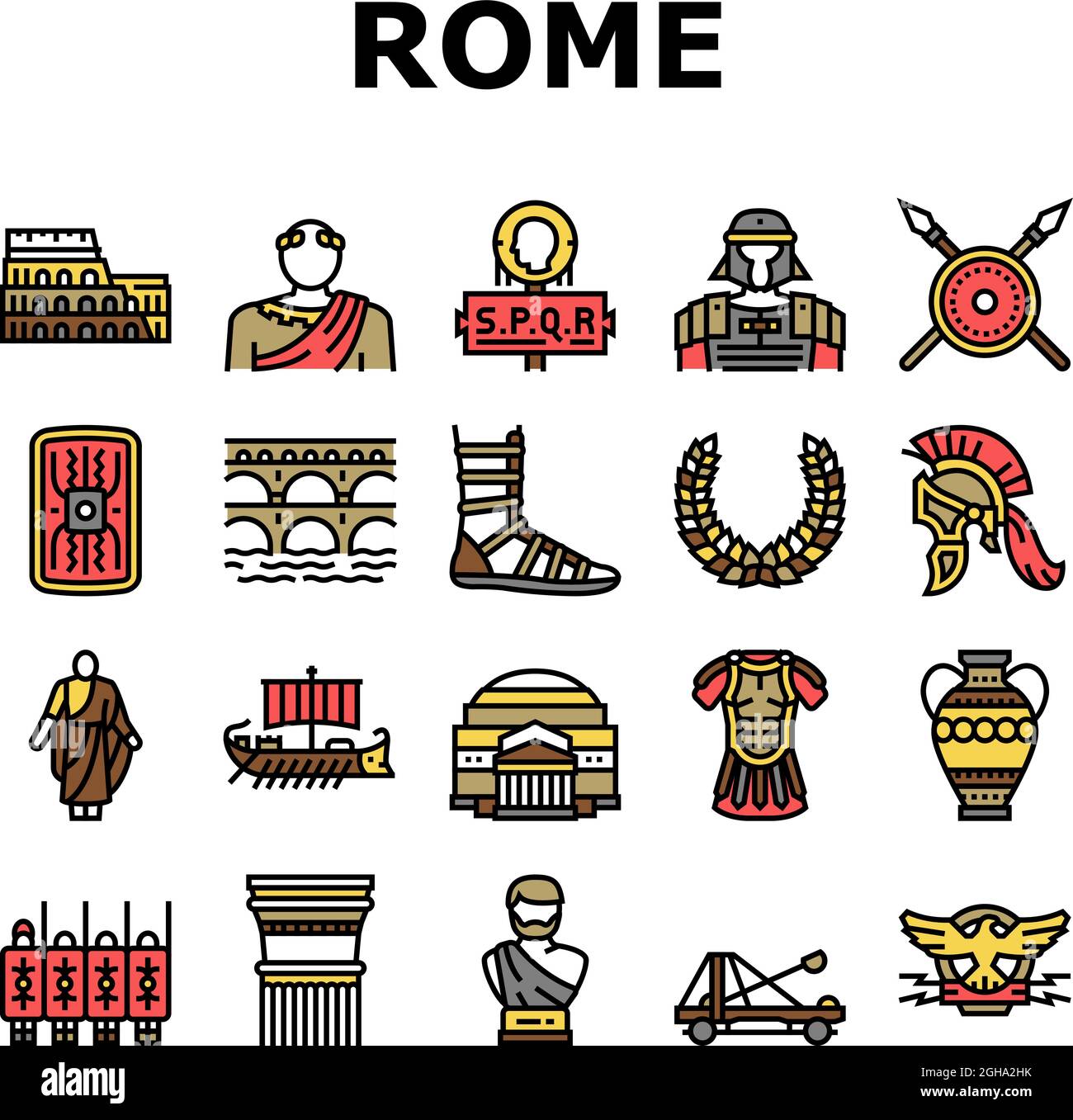 Ancient Rome Antique History Icons Set Vector Stock Vector Image & Art