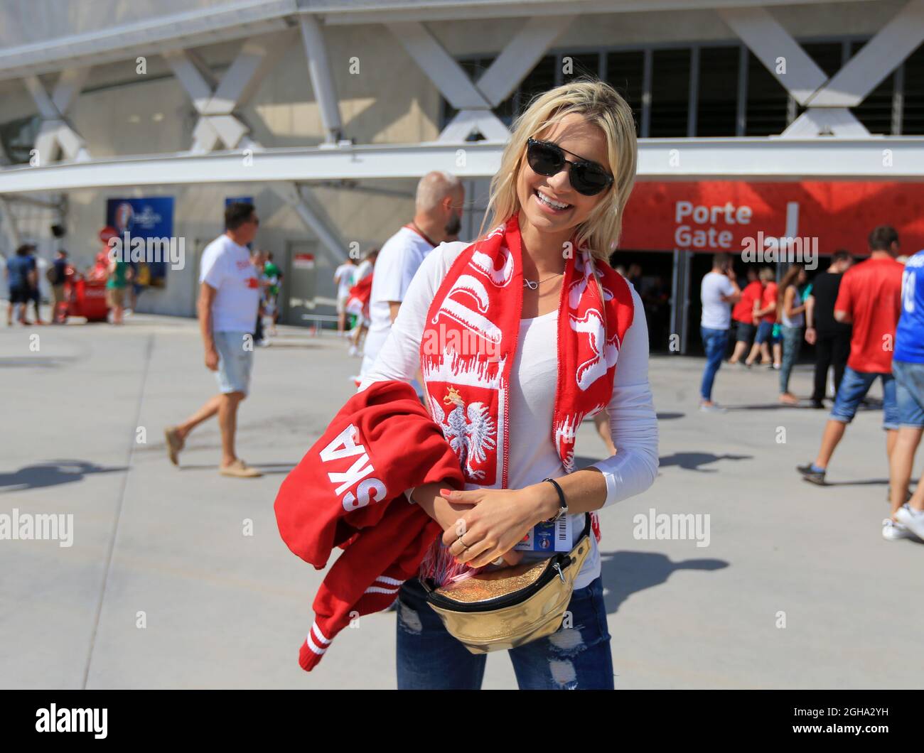 A Polish fans enjoys the atmosphere before the UEFA European Championship 2016 match at the Allianz Riviera, Nice. Picture date June 12th, 2016 Pic David Klein/Sportimage  Stock Photo