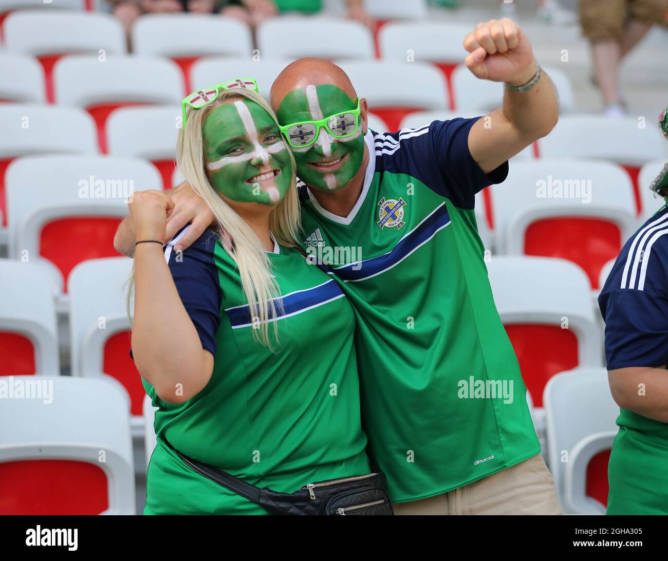 Northern Ireland's fans enjoy the atmosphere during the UEFA European Championship 2016 match at the Allianz Riviera, Nice. Picture date June 12th, 2016 Pic David Klein/Sportimage via PA Images Stock Photo