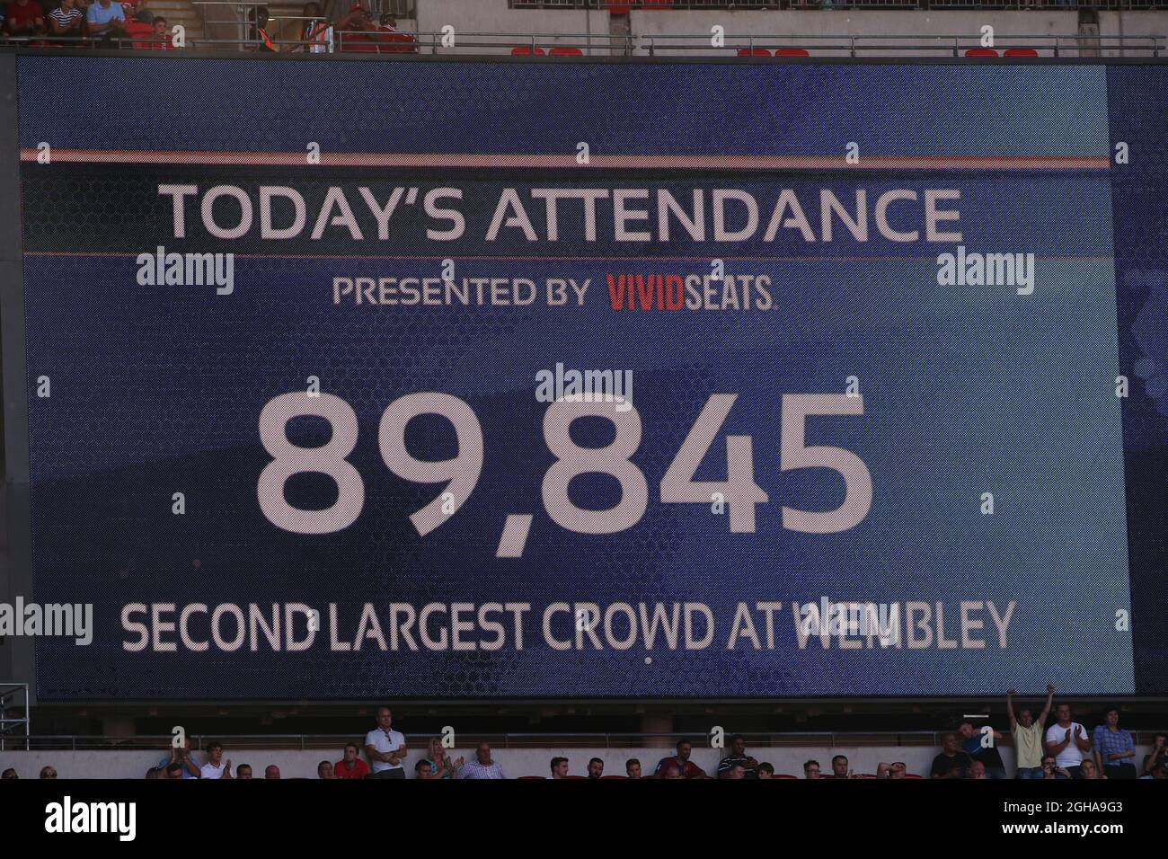 The scoreboard shows the attendance during the International Champions Cup match at Wembley Stadium, London. Picture date August 6th, 2016 Pic David Klein/Sportimage via PA Images Stock Photo