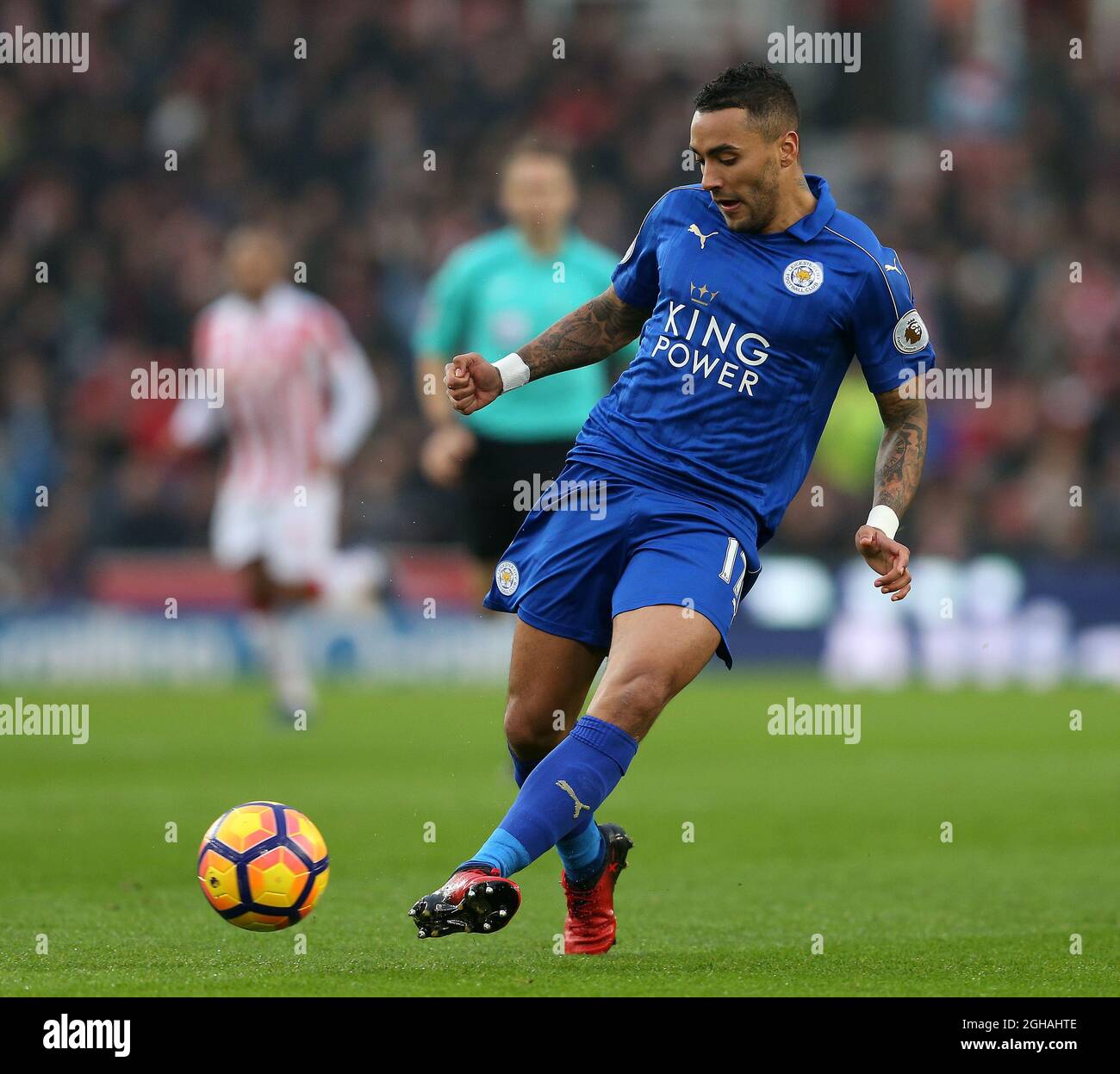 Danny Simpson of Leicester City during the English Premier League match at the Bet 365 Stadium, Stoke on Trent. Picture date: December 17th, 2016. Pic Simon Bellis/Sportimage via PA Images Stock Photo