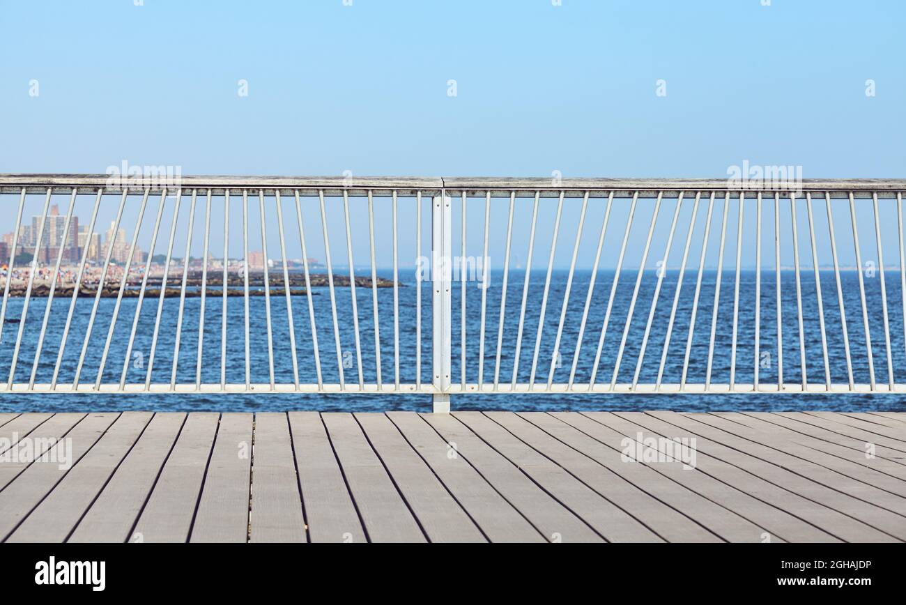 Coney Island boardwalk railing, New York, USA. Stock Photo