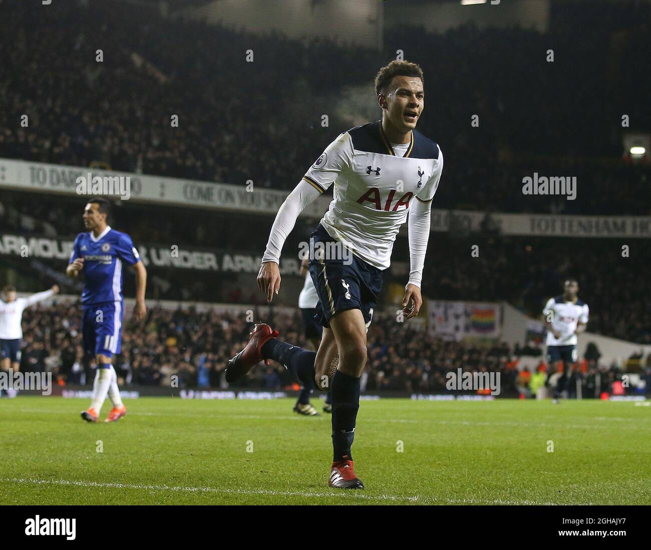 Dele Alli of Tottenham celebrates scoring the first goal during the