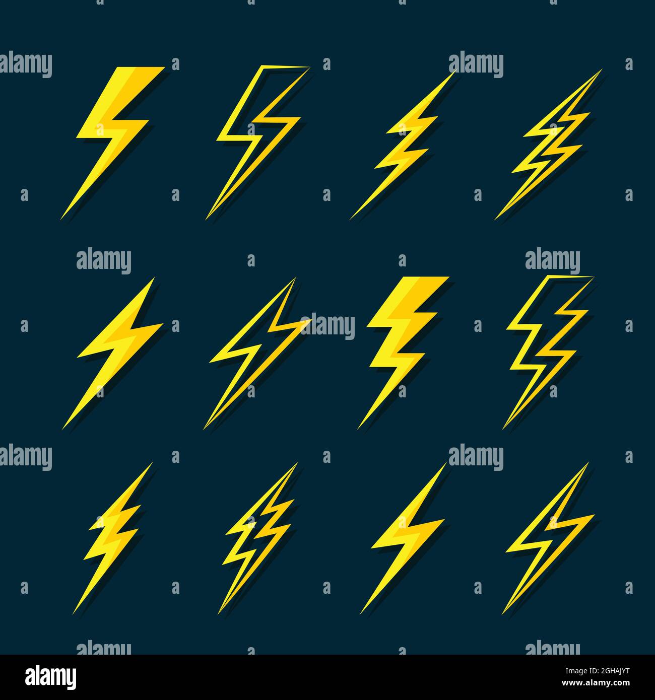Vector of thunder lightning flat icons set on dark blue background