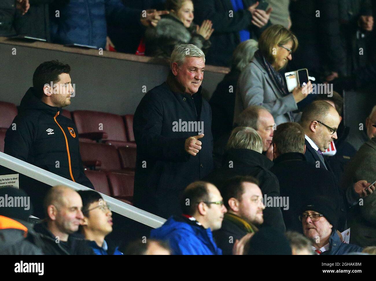 Former Hull City manager and Manchester United player Steve Bruce watches from the stands during the EFL Cup semi final 1st Leg match at Old Trafford Stadium, Manchester. Picture date: January 10th, 2017. Pic credit should read: Matt McNulty/Sportimage via PA Images Stock Photo
