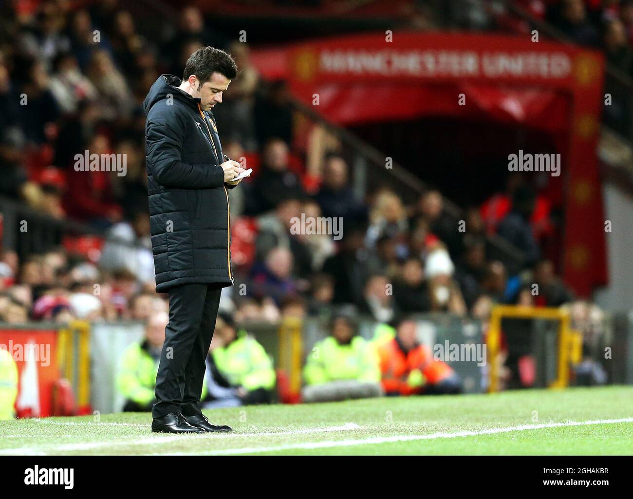 Hull City manager Marco Silva writes down notes during the EFL Cup semi final 1st Leg match at Old Trafford Stadium, Manchester. Picture date: January 10th, 2017. Pic credit should read: Matt McNulty/Sportimage via PA Images Stock Photo