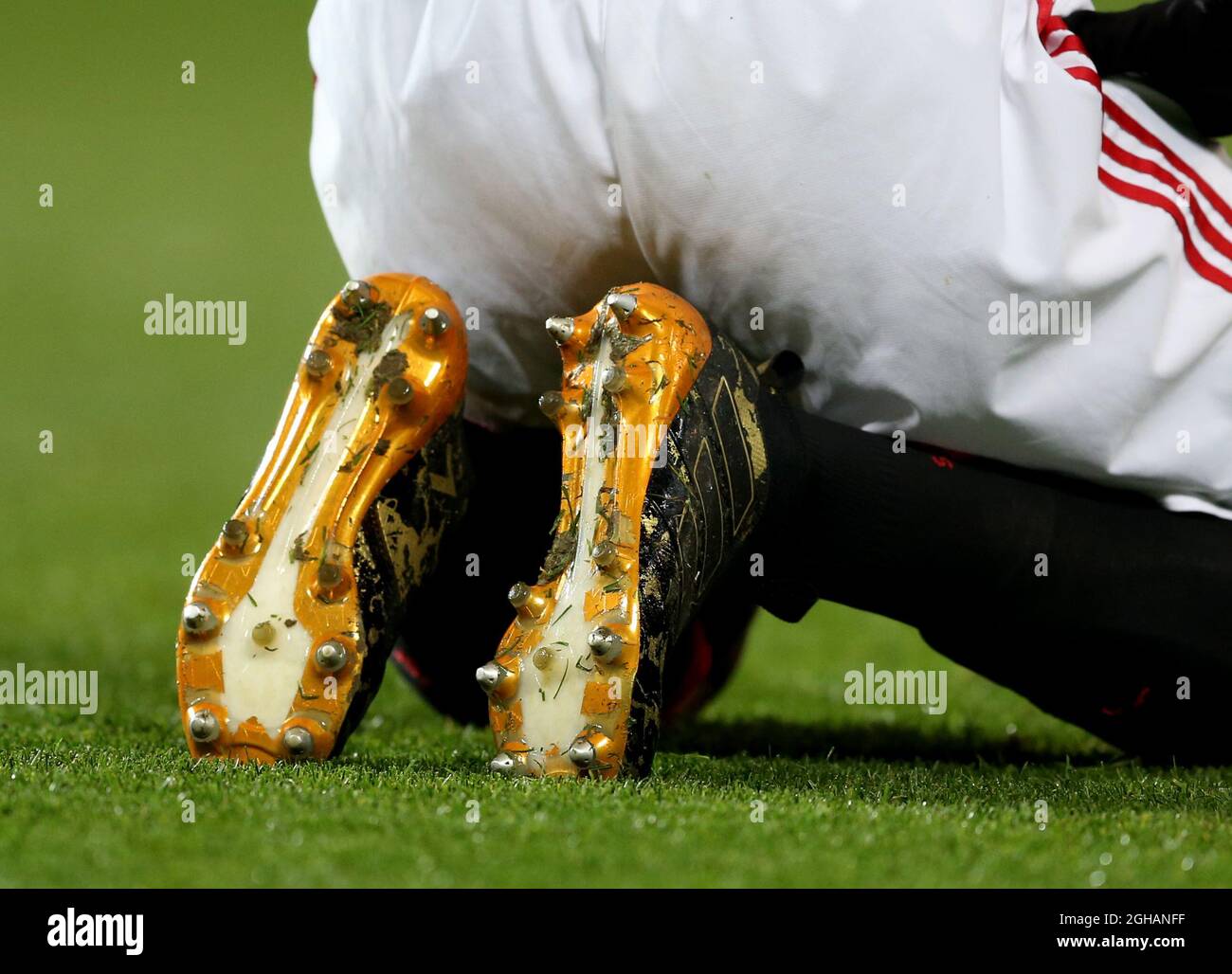 The golden boots of Paul Pogba of Manchester United during the English  Premier League match at