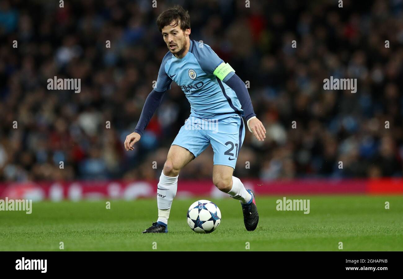 David Silva of Manchester City during the Champions League Round of 16 match at Etihad Stadium, Manchester. Picture date: February 21st 2017. Pic credit should read: Lynne Cameron/Sportimage via PA Images Stock Photo