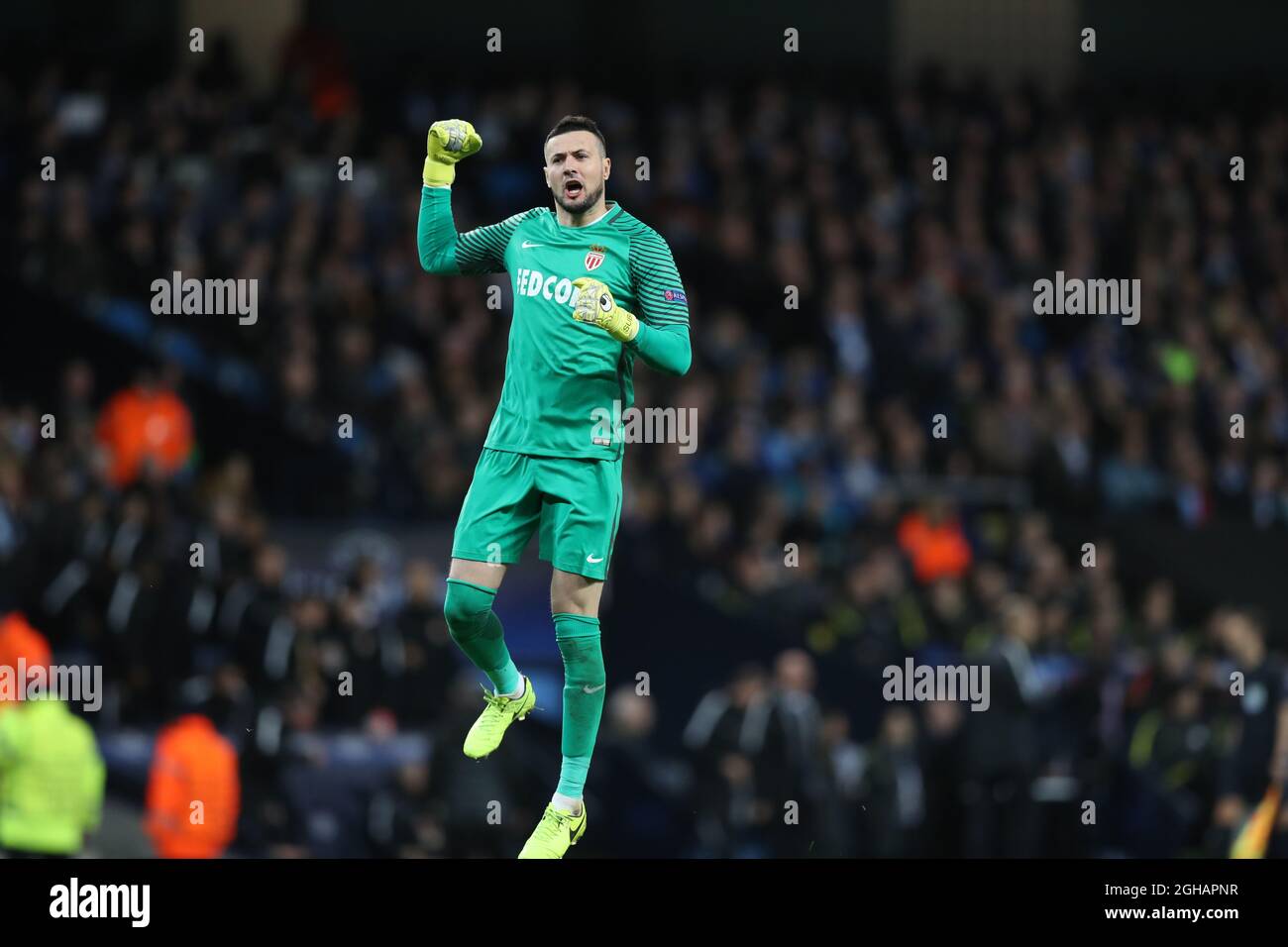Danijel Subasic of Monaco celebrates during the Champions League Round of 16 match at Etihad Stadium, Manchester. Picture date: February 21st 2017. Pic credit should read: Lynne Cameron/Sportimage via PA Images Stock Photo