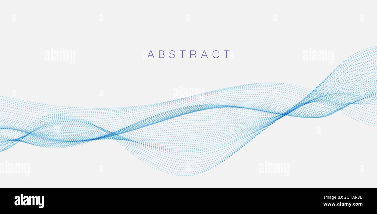 Abstract dots particles flowing wavy blue on a white background. Vector ...