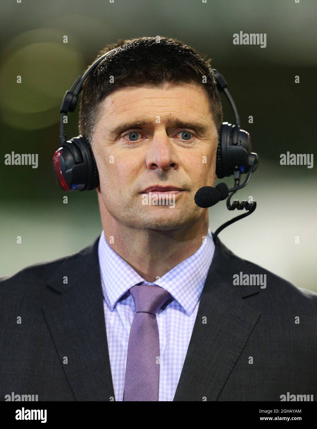 Niall Quinn works for SkySports during the Group D World Cup Qualifier at the Aviva Stadium, Dublin. Picture date: March 24th, 2017. Pic credit should read: Matt McNulty/Sportimage via PA Images Stock Photo