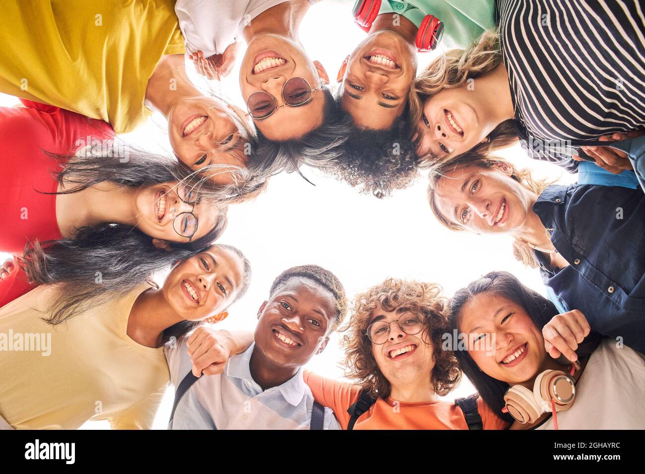 Group of students are together, happy and smiling. Looking at camera. Stock Photo