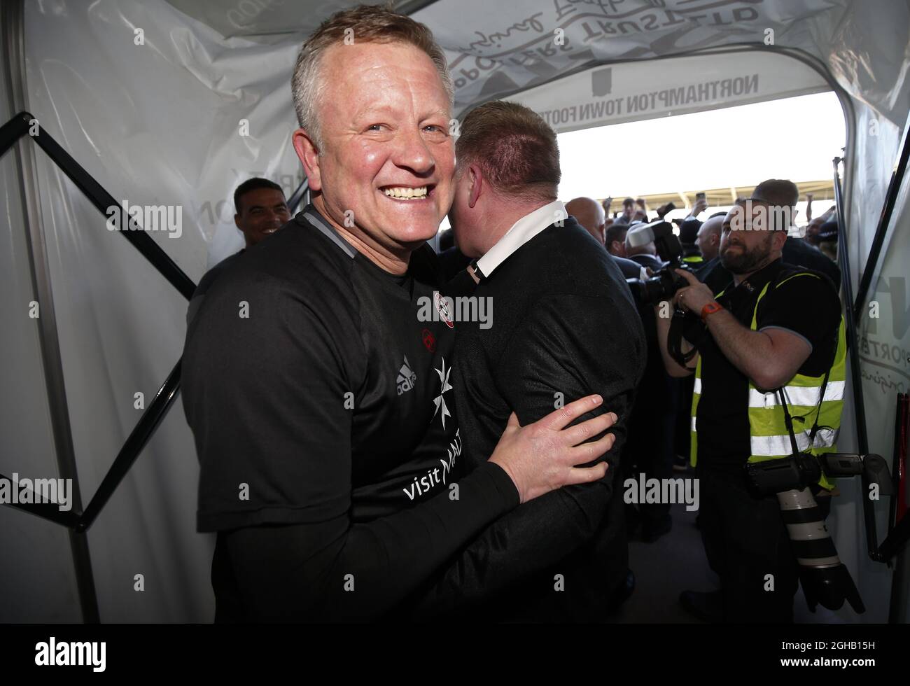 Chris Wilder manager of Sheffield Utdduring the English League One match at Sixfields Stadium Stadium, Northampton. Picture date: April 8th 2017. Pic credit should read: Simon Bellis/Sportimage via PA Images Stock Photo