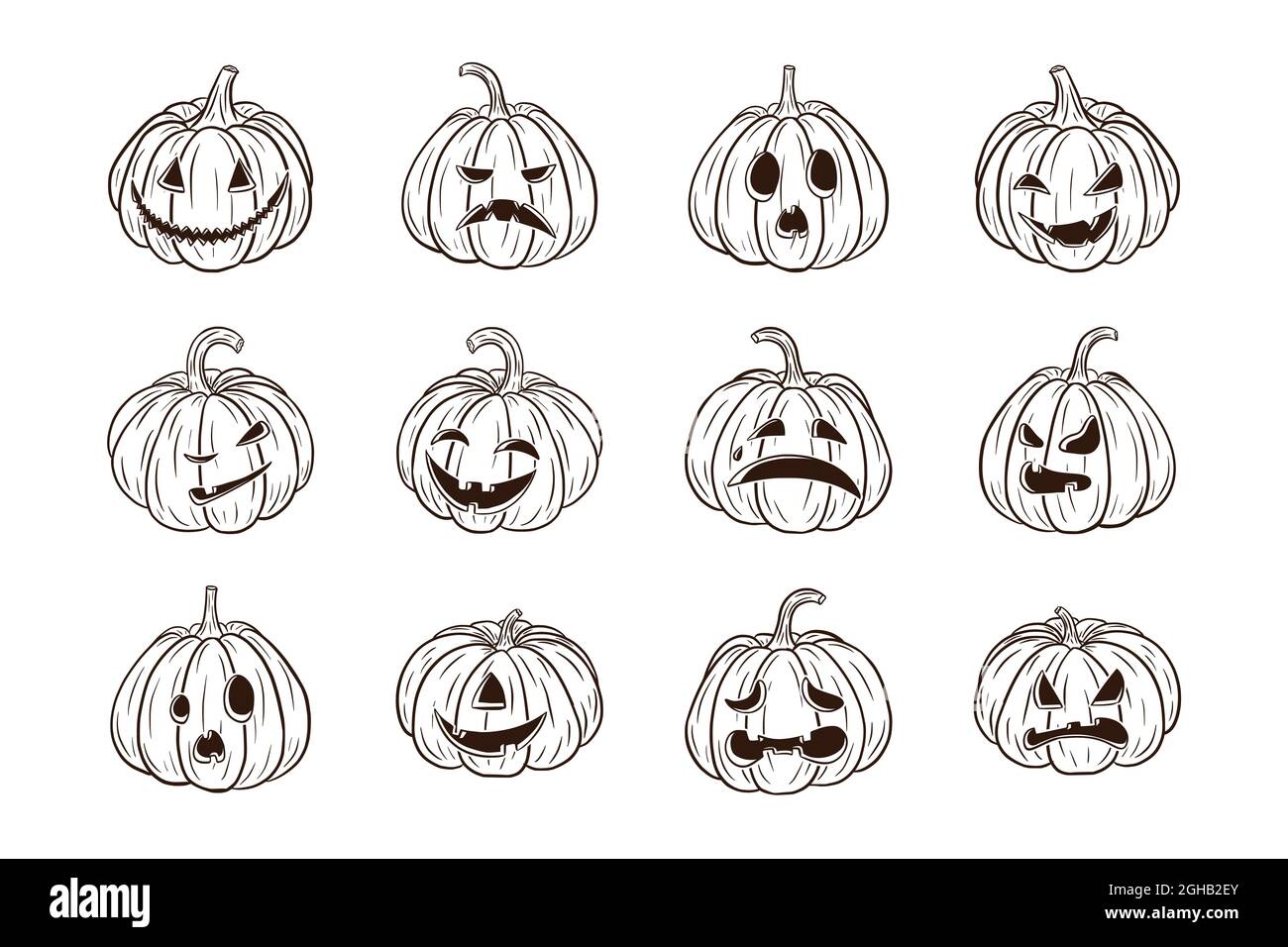 Halloween Scary Pumpkins with Faces Collection. Set of pumpkin jack ...