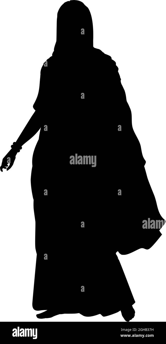 Silhouette one Indian woman wearing saree. Indian culture. Illustration ...