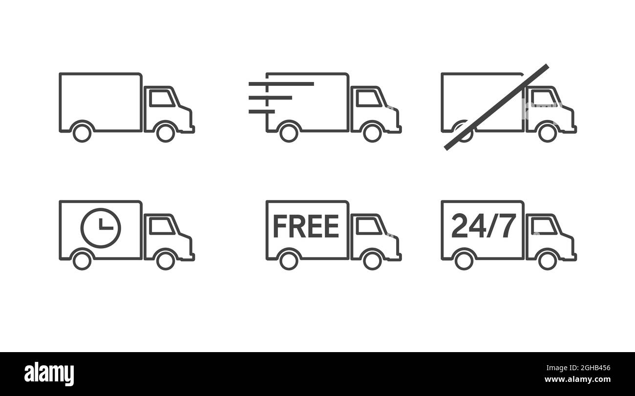 Trucks and delivery icon set. Vector isolated editable flat illustration set Stock Vector