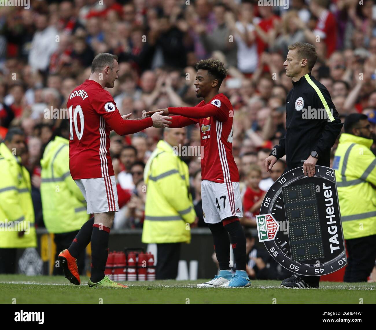 16 year old Angel Gomes of Manchester United makes his first team debut  replacing Wayne Rooney of Manchester United during the English Premier  League match at the Old Trafford Stadium, Manchester. Picture