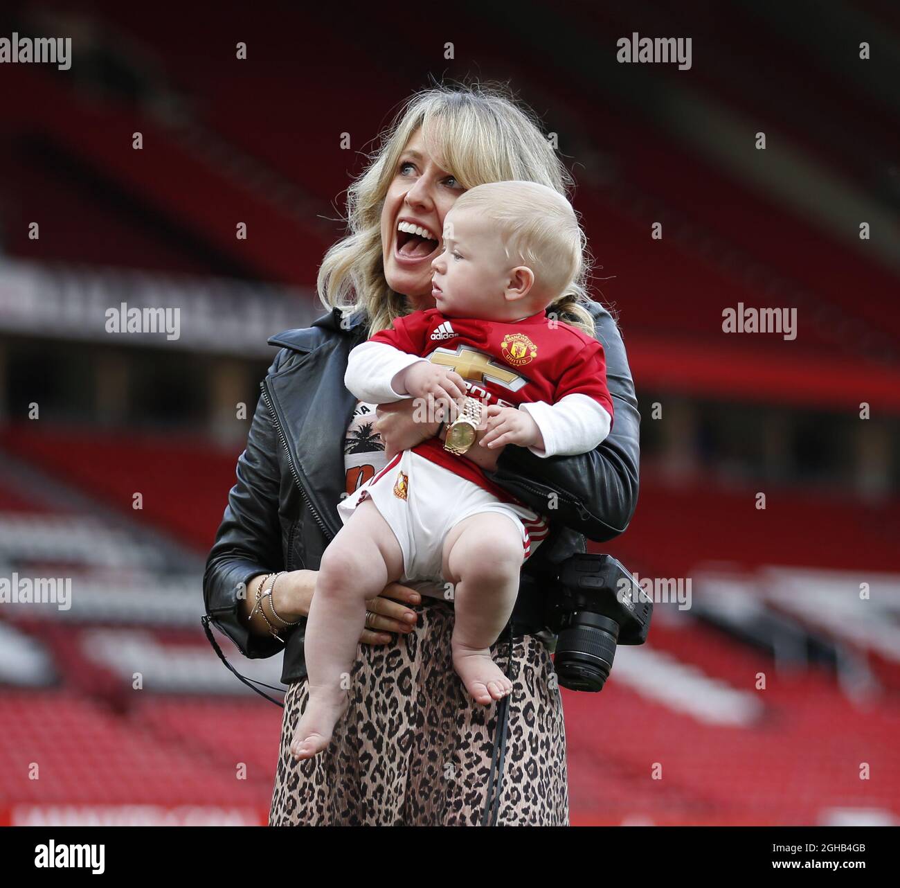 Lisa Carrick wife of Michael Carrick of Manchester United with child during the English Premier League match at the Old Trafford Stadium, Manchester. Picture date: May 21st 2017. Pic credit should read: Simon Bellis/Sportimage via PA Images Stock Photo