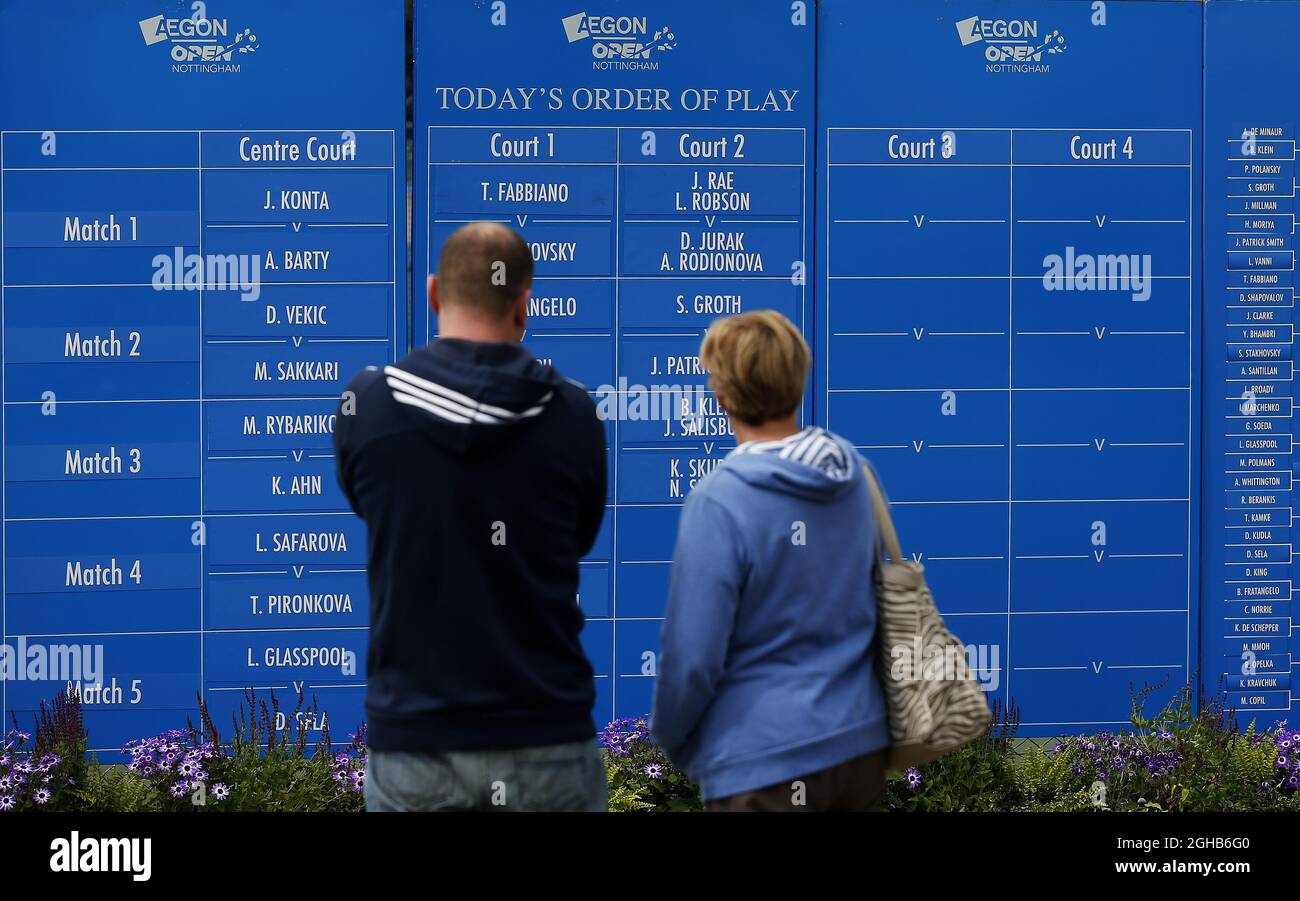 Fans check out the draw during the AEGON Nottingham Open at the Nottingham Tennis Centre. Picture date: June 16th, 2017. Picture credit should read: Matt McNulty/Sportimage via PA Images Stock Photo