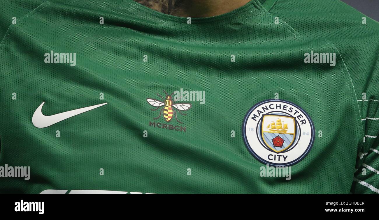 The Manchester bee symbol is shown half in Barcelona colours to support the city after the terrorist incidents during the Premier League match at the Etihad Stadium, Manchester. Picture date 21st August 2017. Picture credit should read: Simon Bellis/Sportimage via PA Images Stock Photo