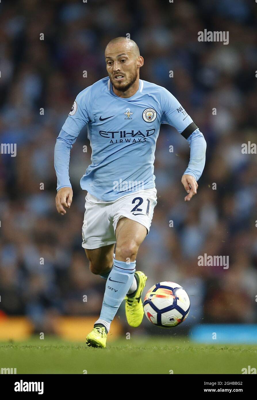 David Silva of Manchester City during the Premier League match at the  Etihad Stadium, Manchester. Picture date 21st August 2017. Picture credit  should read: Simon Bellis/Sportimage via PA Images Stock Photo -