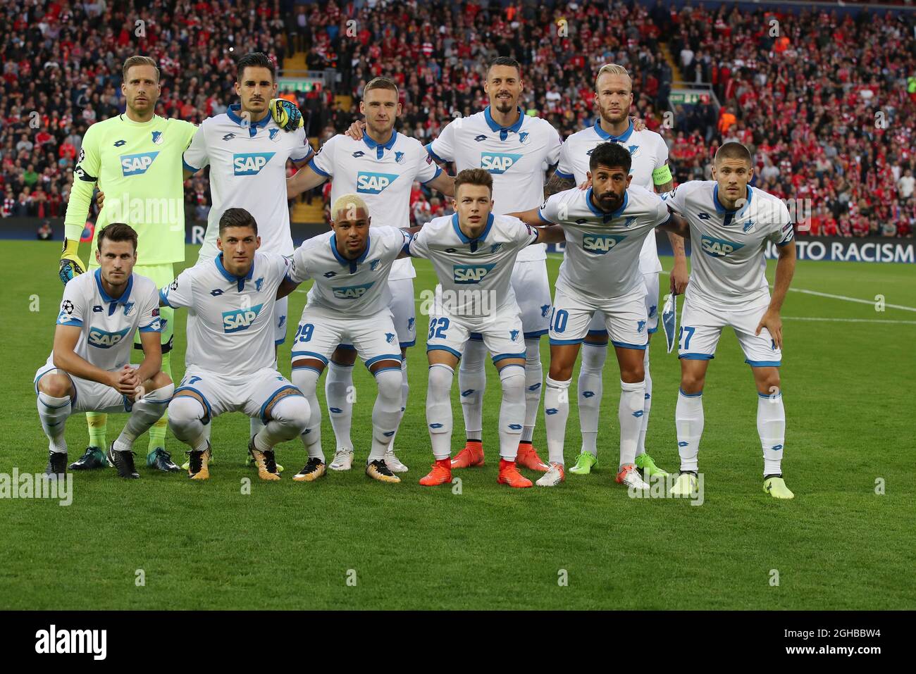 TSG 1899 Hoffenheim team group before the Champions League playoff round at  the Anfield Stadium, Liverpool.