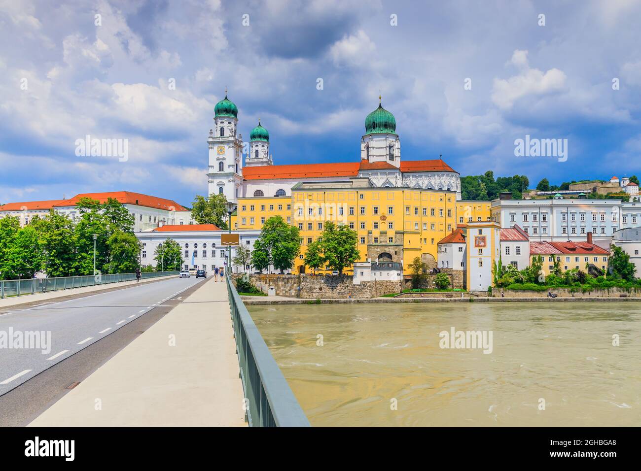 Passau, Germany. City of Three Rivers in front of the Inn river. Stock Photo