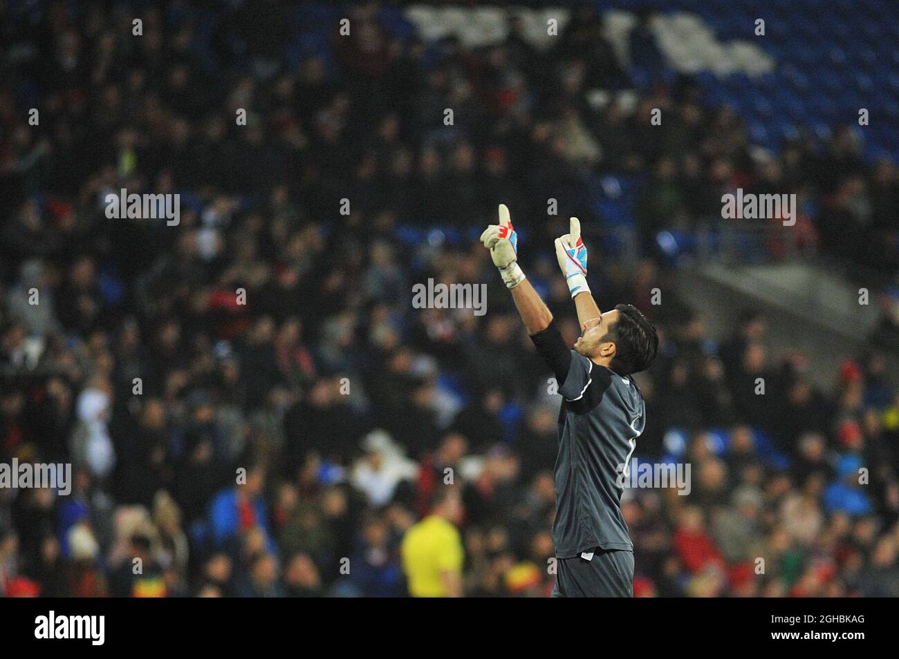 Jaime Penedo of Panama celebrates their equalising goal during the International friendly match between Wales and Panama at Cardiff City Stadium, Cardiff. Picture date 14th November 2017. Picture credit should read: Joe Perch/Sportimage via PA Images Stock Photo