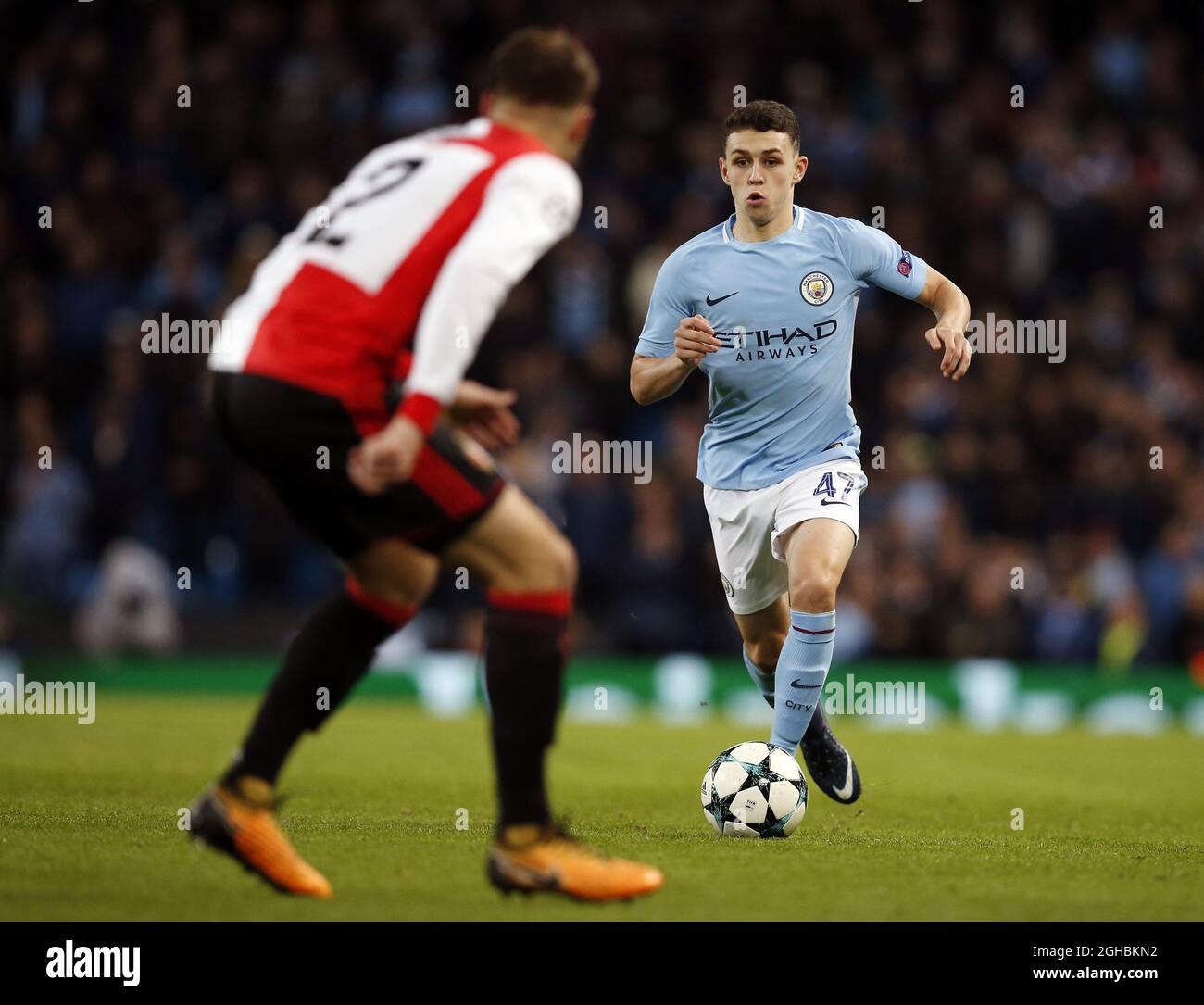 Manchester City's Phil Foden in action during the champions league match at the Etihad Stadium, Manchester. Picture date: 21st November 2017. Picture credit should read: Andrew Yates/Sportimage via PA Images Stock Photo