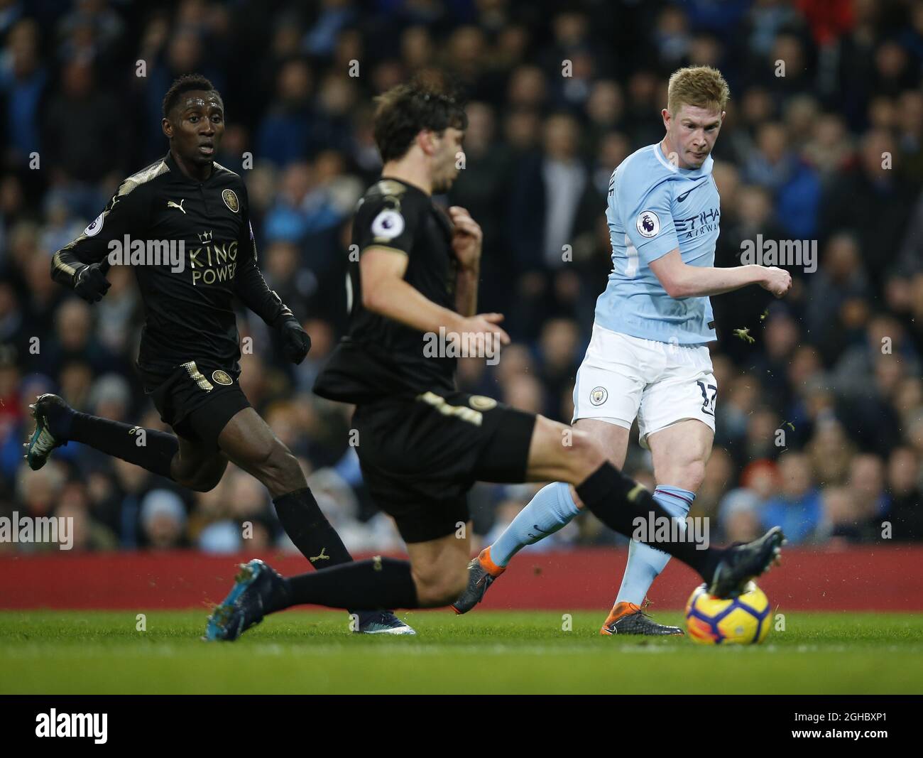 Kevin De Bruyne of Manchester City crosses the ball during the premier ...