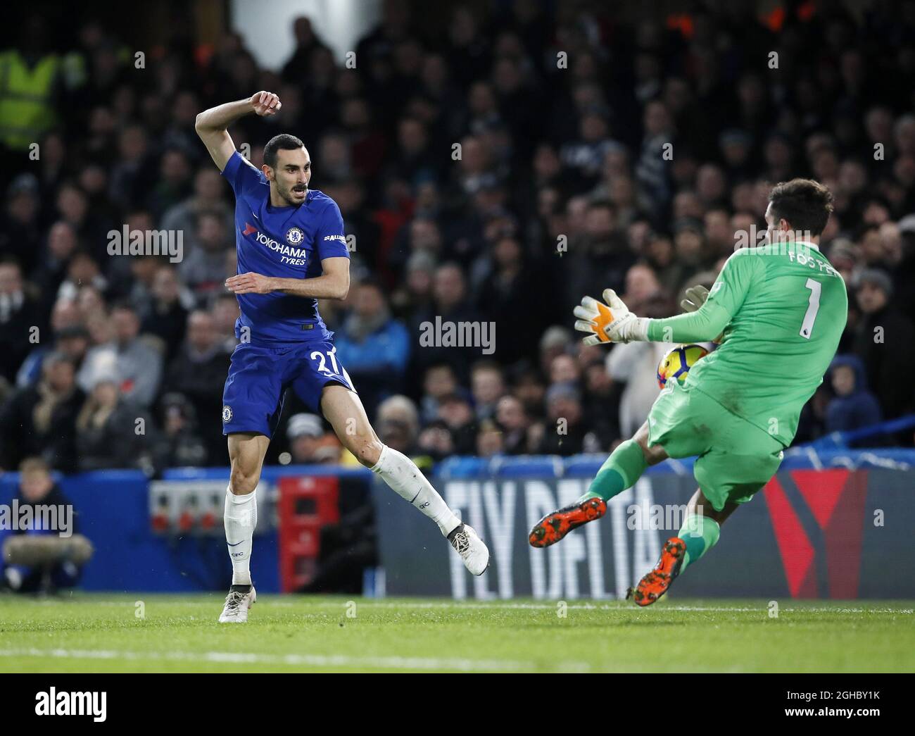 Chelsea's Davide Zappacosta sees his shot saved by West Brom's Ben Foster during the premier league match at Stamford Bridge Stadium, London. Picture date 12th February 2018. Picture credit should read: David Klein/Sportimage via PA Images Stock Photo