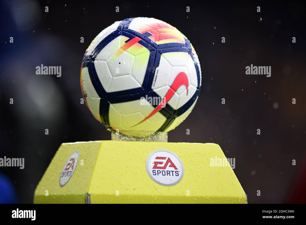 The Nike Ordem V official match ball before the start of the premier league  match at Goodison Park Stadium, Liverpool. Picture date 7th April 2018.  Picture credit should read: Robin Parker/Sportimage via