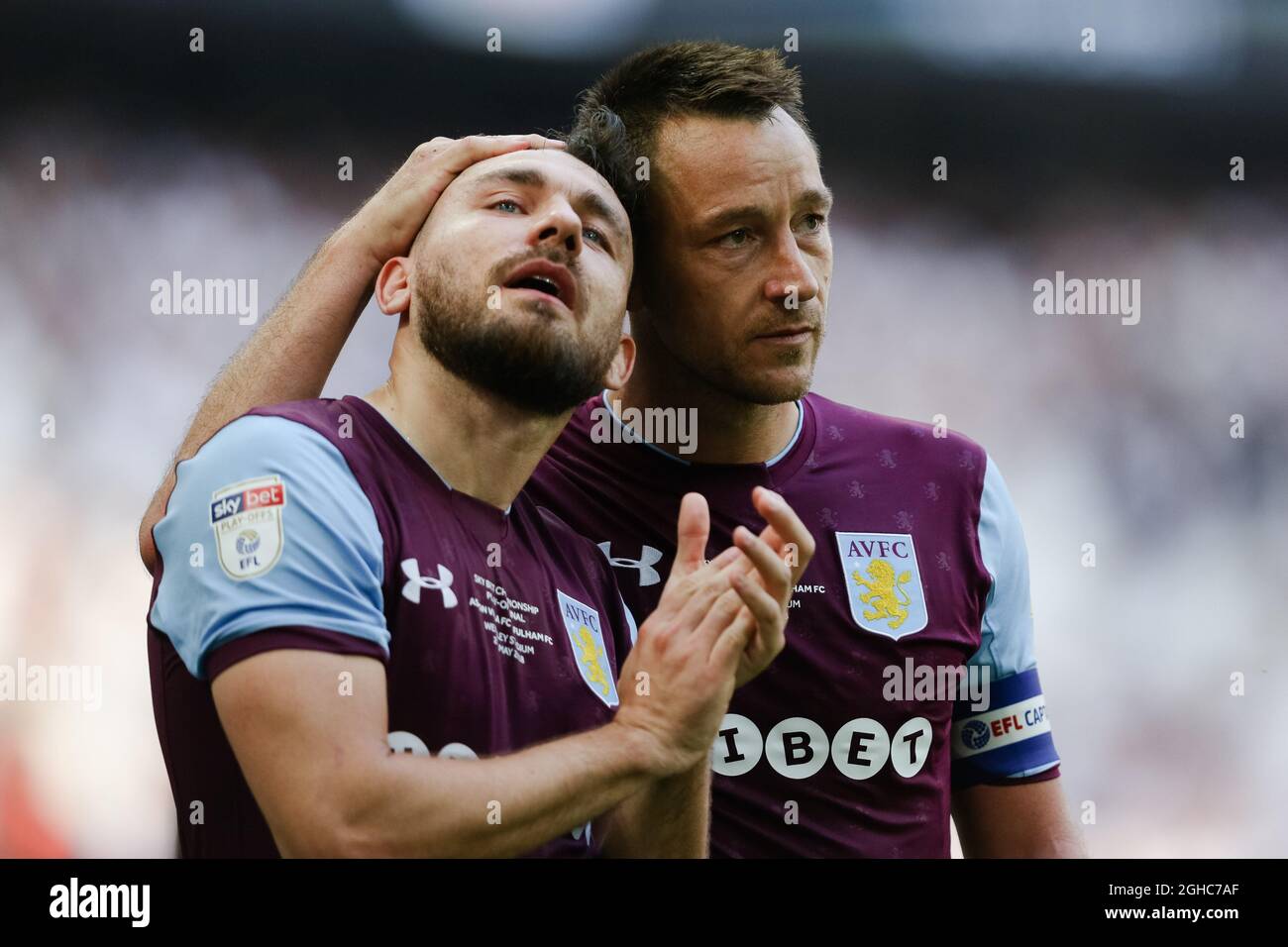 Aston Villa's John Terry and Aston Villa's Robert Snodgrass after the championship playoff final match at Wembley Stadium, London. Picture date 26th May 2018. Picture credit should read: Charlie Forgham-Bailey/Sportimage via PA Images Stock Photo