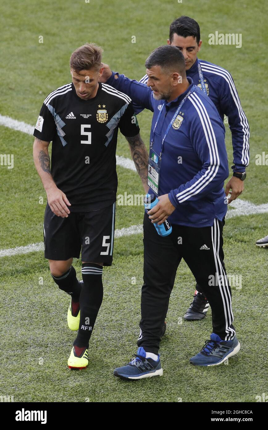 Lucas Biglia of Argentina is replaced during the FIFA World Cup 2018 Group D match at the Spartak Stadium, Moscow. Picture date 15th June 2018. Picture credit should read: David Klein/Sportimage via PA Images Stock Photo