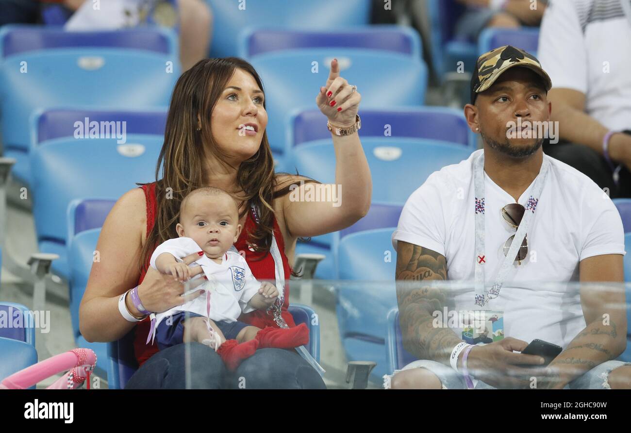 Nicky Pike Wife Of Ashley Young Holds A Baby In England Shirt During The Fifa World Cup 18 Group G Match At The Volgograd Arena Volgograd Picture Date 18th June 18 Picture