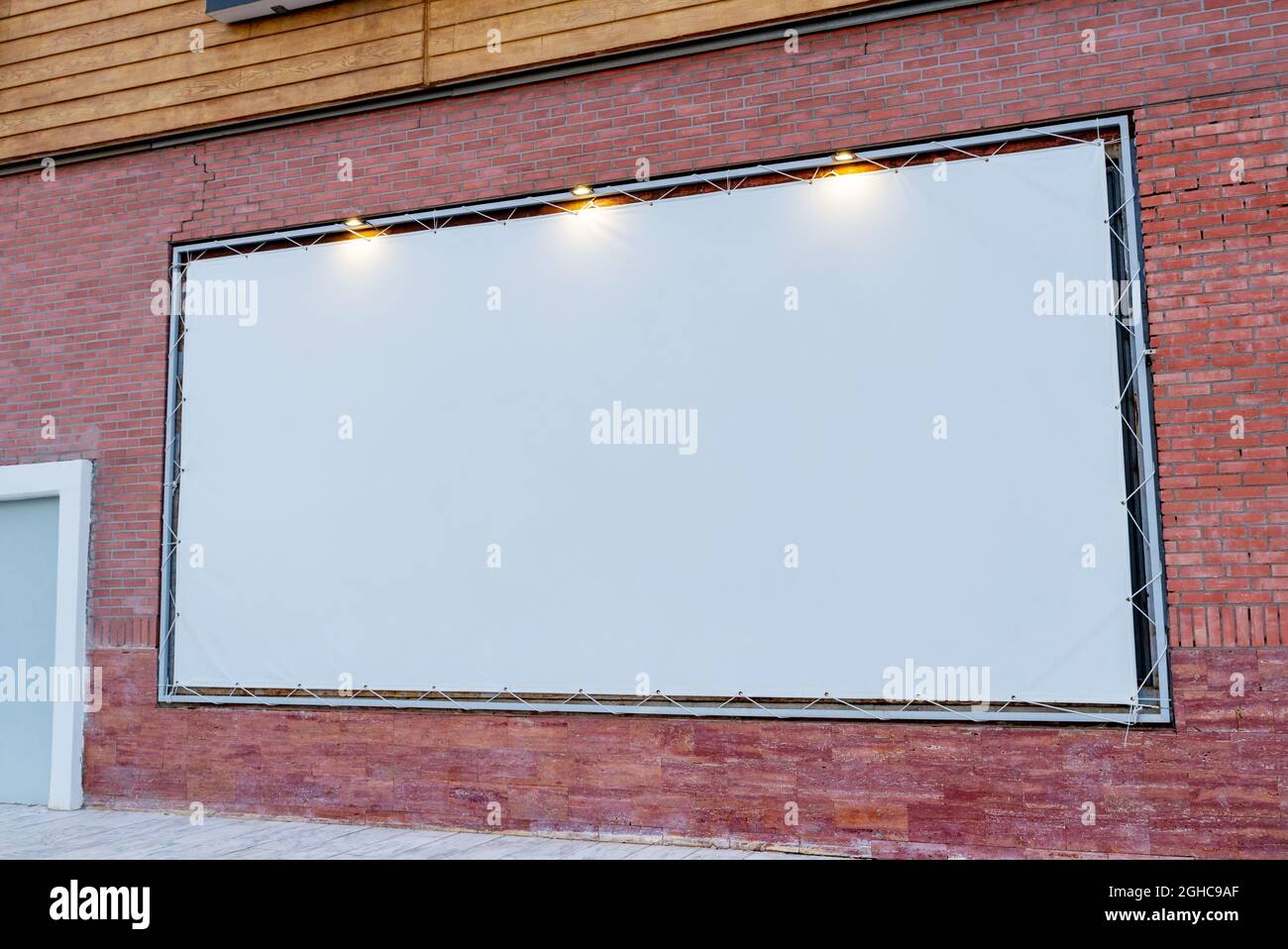 Blank, white tarpaulin billboard for marketing campaign design promotion Stock Photo