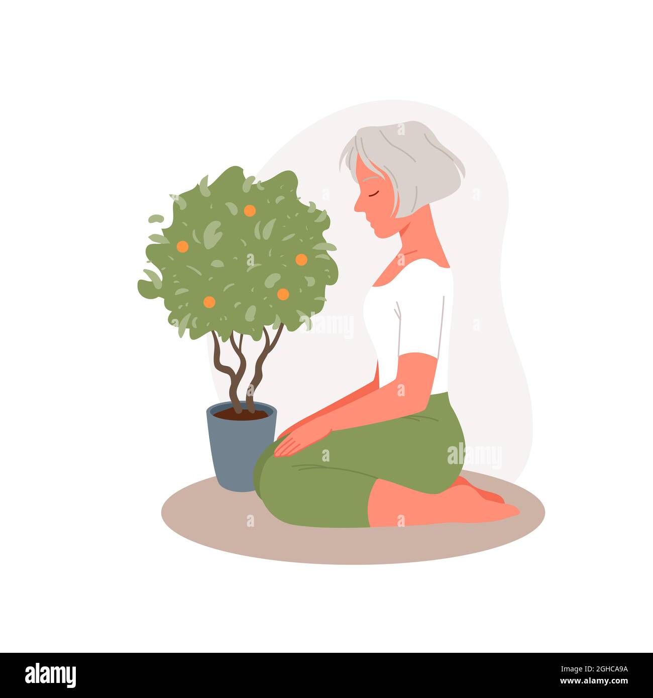 Senior woman in yoga meditation, old person training, elderly lady sitting to meditate Stock Vector