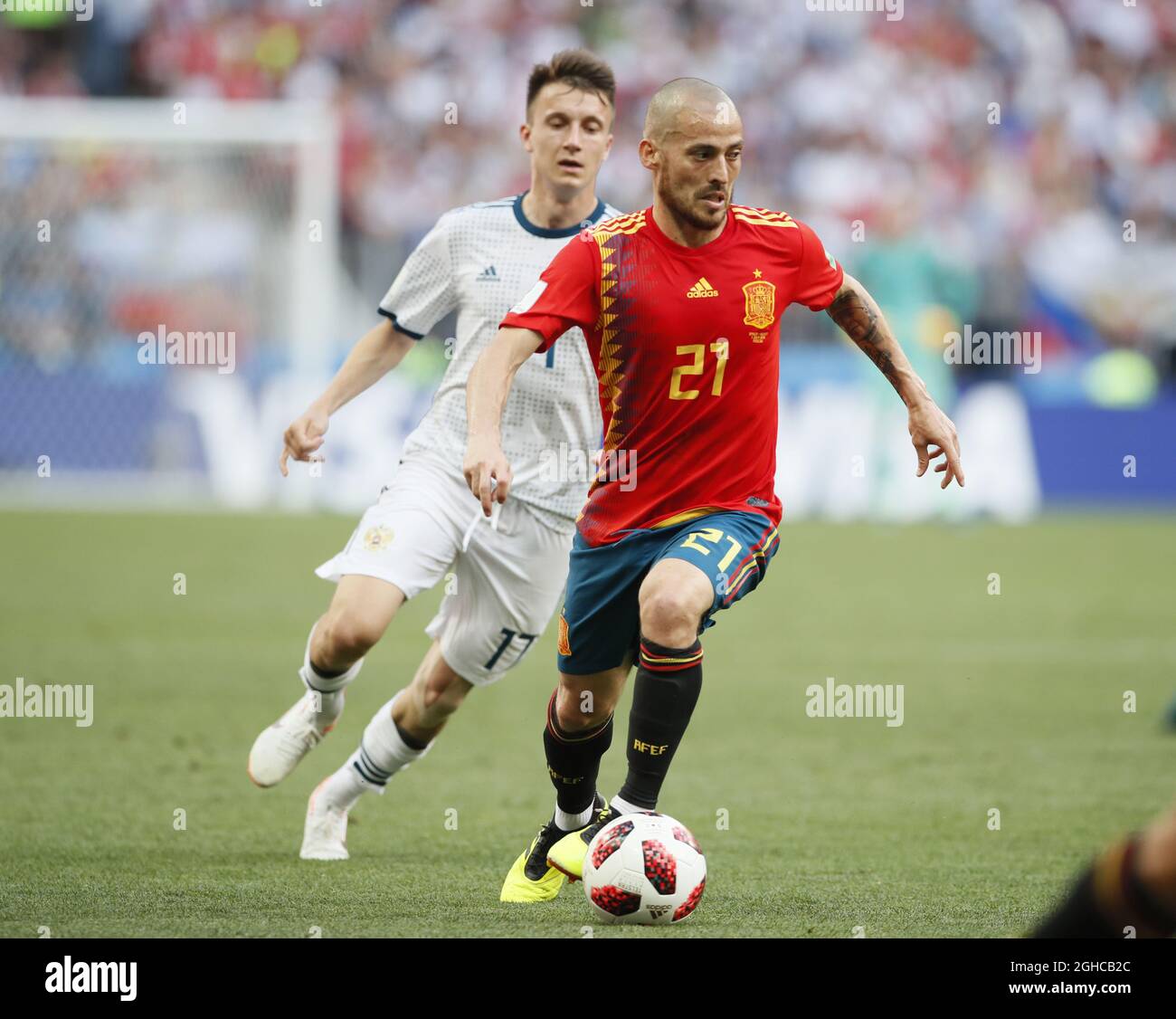 David Silva of Spain during the FIFA World Cup 2018 Round of 16 match at the Luzhniki Stadium, Moscow. Picture date 1st July 2018. Picture credit should read: David Klein/Sportimage via PA Images Stock Photo