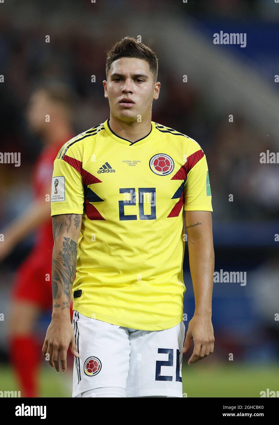 ColombiaÕs Juan Quintero in action during the FIFA World Cup 2018 Round of 16 match at the Spartak Stadium, Moscow. Picture date 3rd July 2018. Picture credit should read: David Klein/Sportimage via PA Images Stock Photo